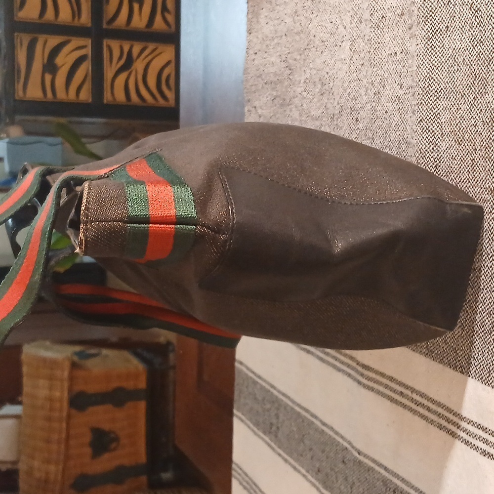 Authenti Gucci Web Sherry Line Shoulder Tote Bag Dark Gray And Black Canvas - Picture 3 of 15